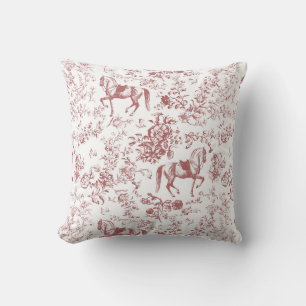Coussin Élégant Vintage Cheval Blanc Rouge Motif Floral