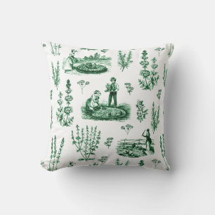 Coussin Elégant Vintage Herbal Garden Sage Green Toile