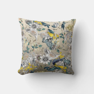Coussin Élégant Vintage moderne gris or jaune floral