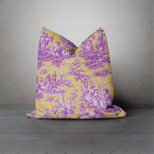 Coussin Elégant vintage violet jaune toile de jouy