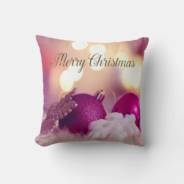Coussin Élégant violet brillant ornements de Noël (Recto)