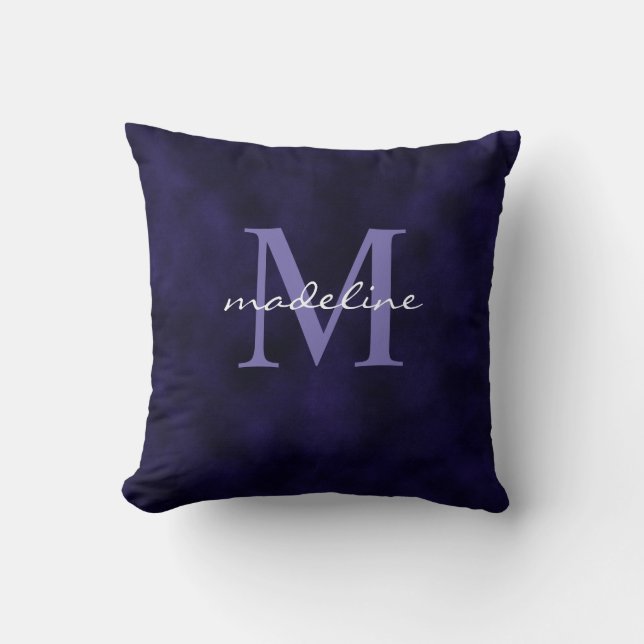 Coussin Élégant violet Velvet Script Monogramme (Recto)