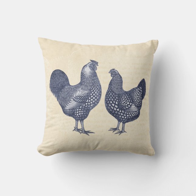 Coussin Elégant Wyandotte Poulets Bleu Rooster Vintage (Recto)