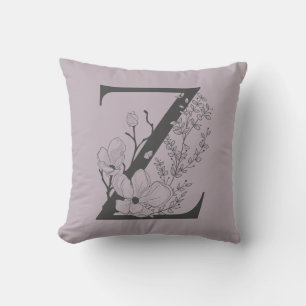 Coussin Élégant Z Boho Monogramme floral Initial Lilac G