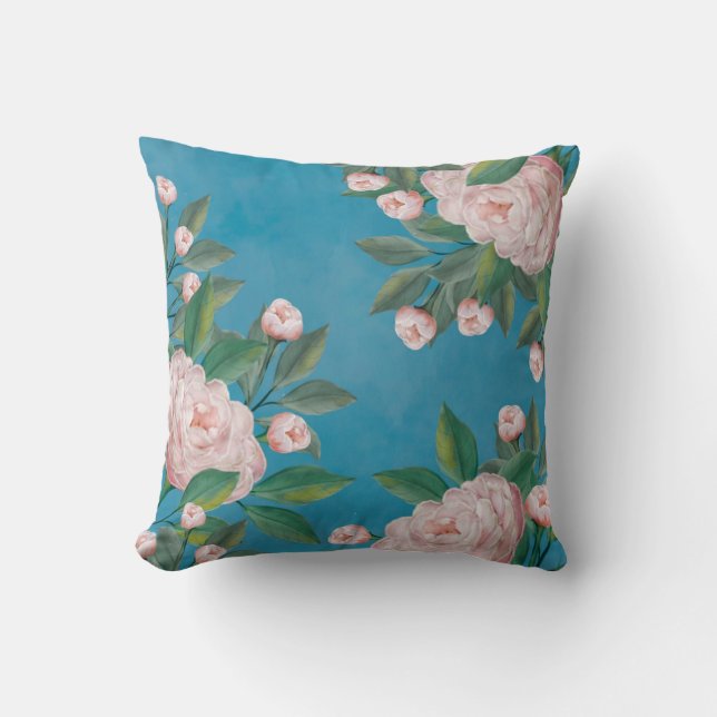 Coussin Elégante aquarelle Blanc Floral Peonies Fleurs (Recto)