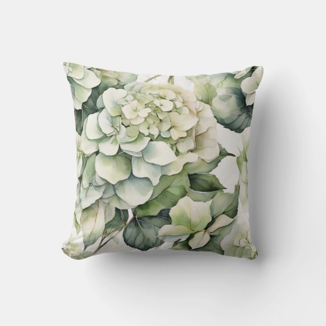 Coussin Elégante aquarelle blanche vert hydrangée florale (Recto)