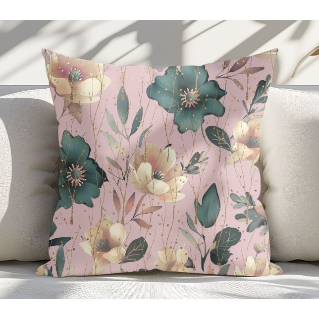 Coussin Elégante aquarelle Botanique Motif rose pâle (Créateur téléchargé)