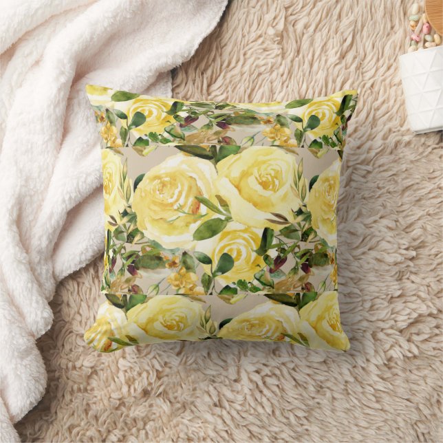 Coussin Elégante aquarelle jaune Floral Rose verdure (Couverture)