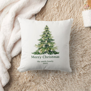 Coussin Elégante aquarelle Joyeux sapin de Noël non photo