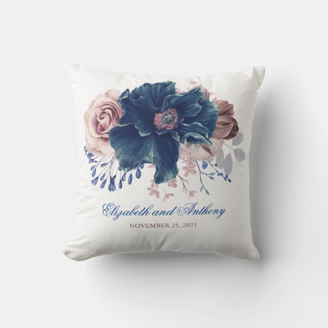 Coussin Elégante aquarelle marine bleu et mauve (Recto)
