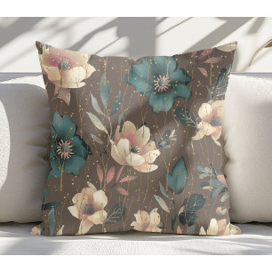 Coussin Elégante aquarelle Motif botanique Mocha