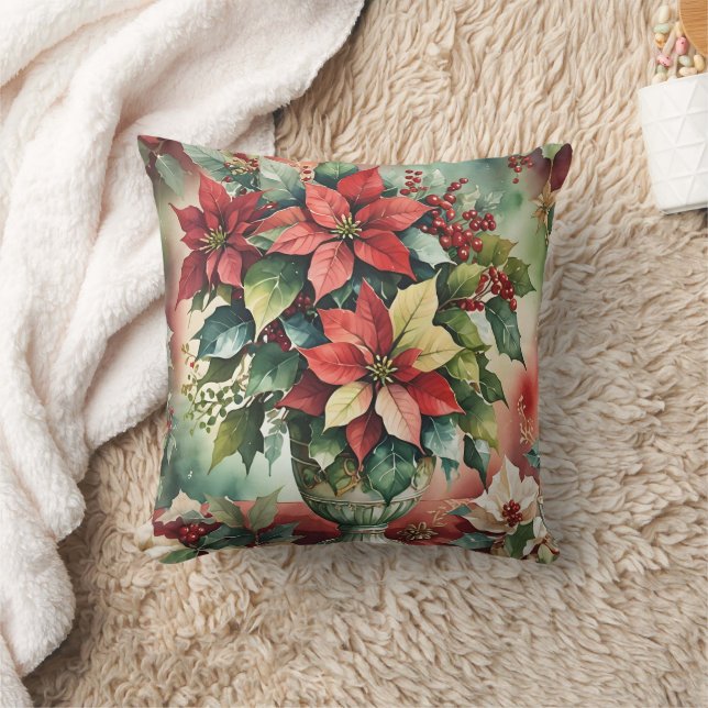 Coussin Elégante aquarelle Poinsettia Bouquet (Couverture)