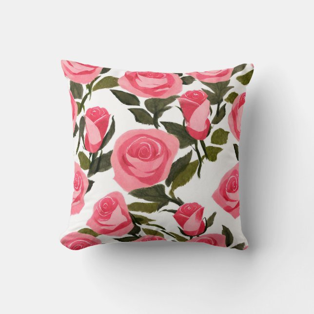 Coussin Elégante aquarelle rose Bouquet de rose Jeter Orei (Recto)
