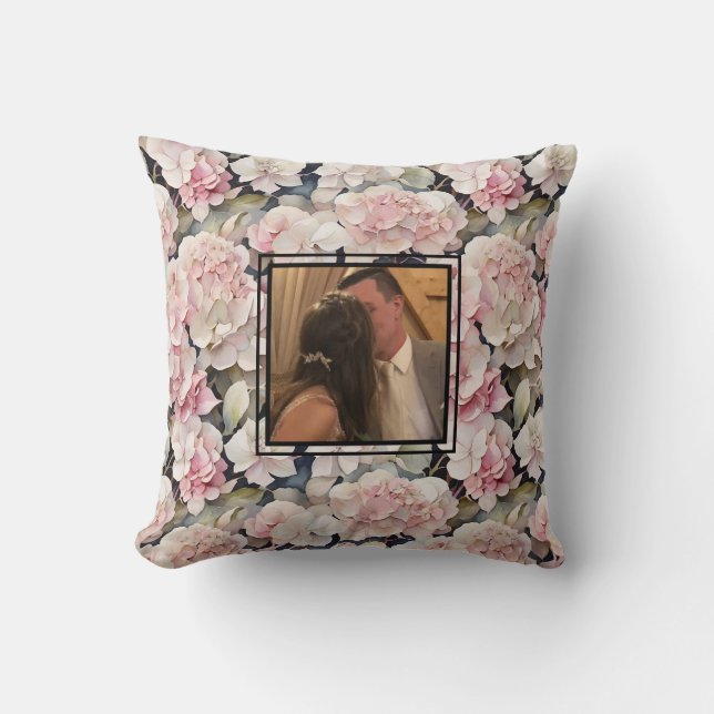 Coussin Elégante aquarelle rose floral personnalisation ph (Recto)