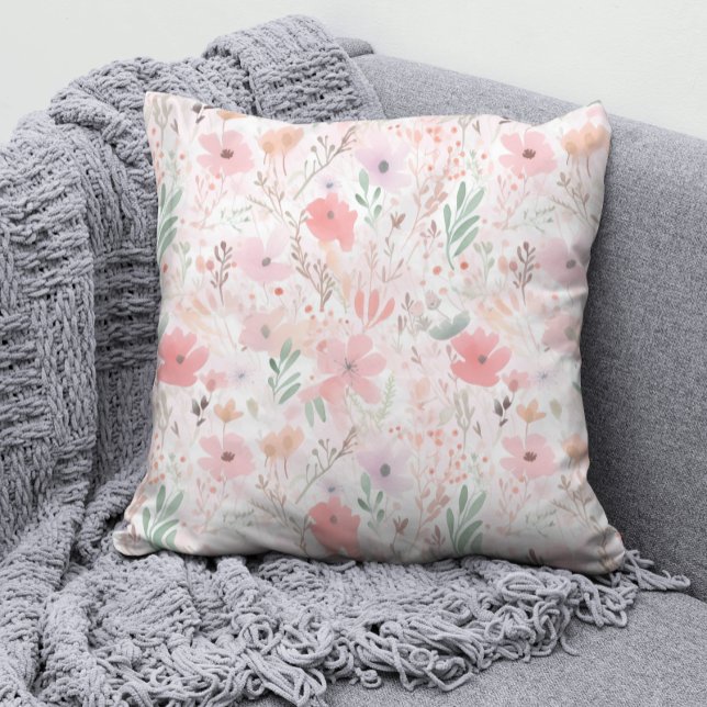 Coussin Elégante aquarelle rose pastel motif floral (Créateur téléchargé)