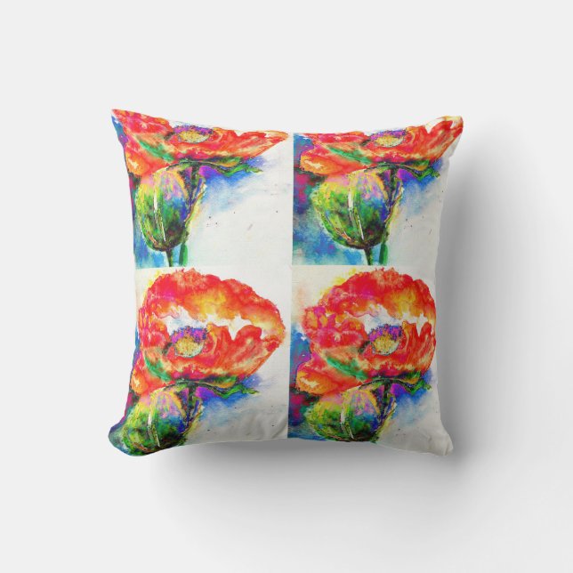 Coussin Elégante aquarelle rouge florale (Recto)