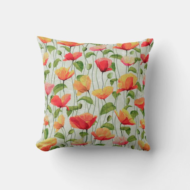 Coussin Elégante aquarelle rouge rose et jaune| (Recto)