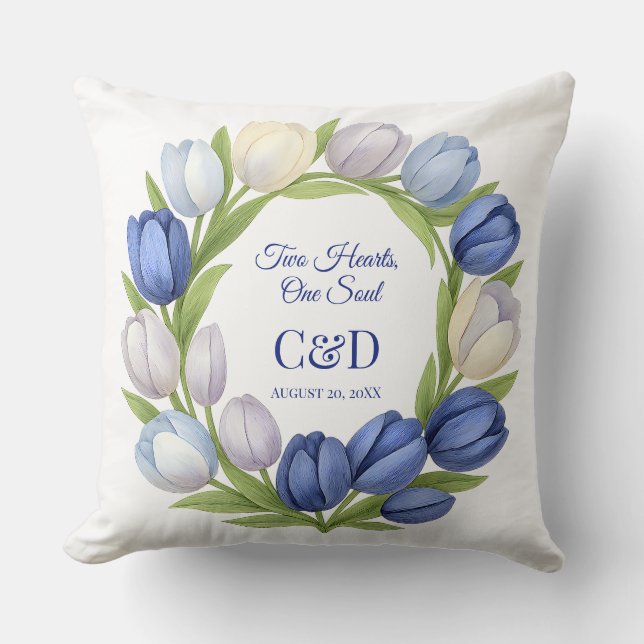 Coussin Elégante aquarelle Tulipe Mariage de couronne bleu (Recto)