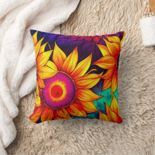 Coussin Elégante Artwork colorée de fleurs de tournesol  