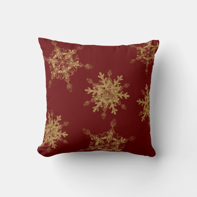 Coussin Elégante Bourgogne Golden Snow Flakes (Recto)