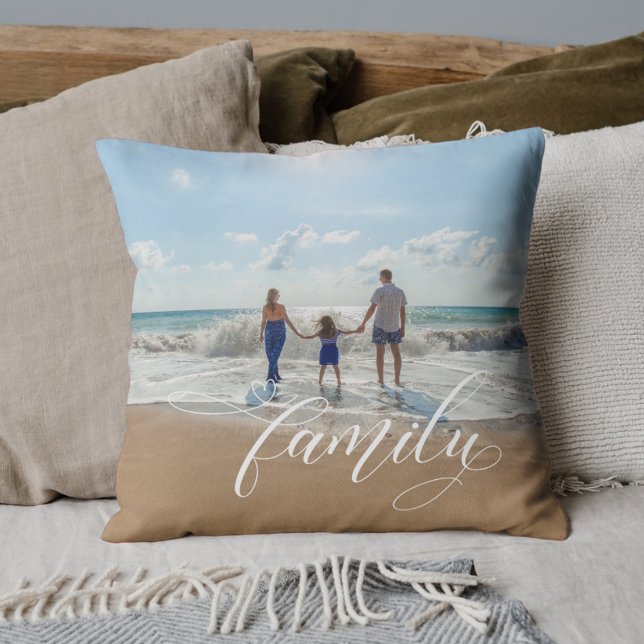 Coussin Élégante calligraphie Famille Photo (Créateur téléchargé)