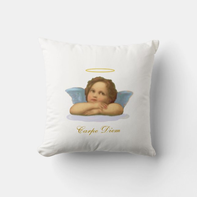 Coussin Élégante calligraphie Raphael Cherub & Carpe Diem (Recto)