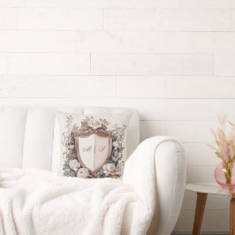 Coussin Élégante Cimier Rococo Initiales Floral Mariage