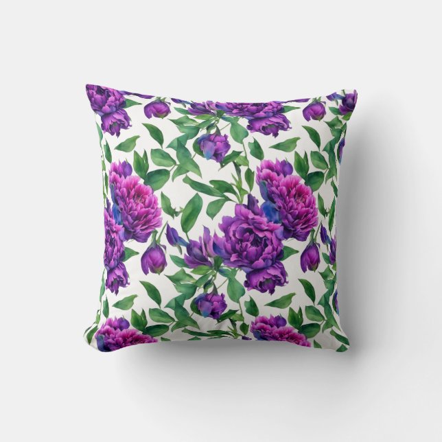 Coussin Élégante couleur magenta violet fleurs (Recto)