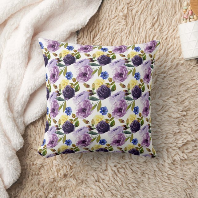 Coussin Elégante couleur rose violet de l'aquarelle Floral (Couverture)