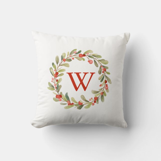 Coussin Élégante couronne de Noël Monogram (Recto)