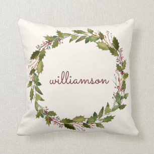 Coussin Élégante couronne de Noël personnalisée Script