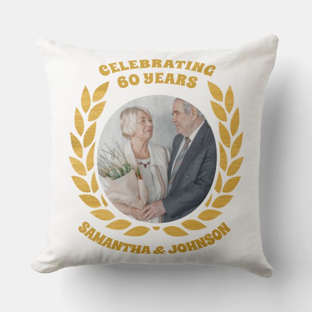 Coussin Élégante couronne d'or photo 60e anniversaire de M (Recto)