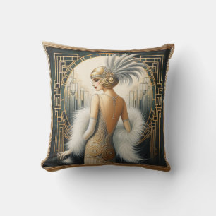 Coussin Élégante dame du Flapper des années 1920 du Roarin