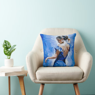 Coussin Élégante Danseuse Espagnole Flamenco Lady En Bleu