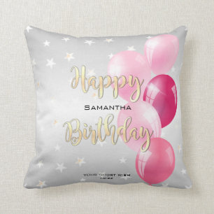 Coussin Élégante étoile, joyeux anniversaire et ballons