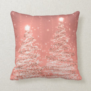 Coussin Élégante fête de Noël Rose Gold Sparkling Trees 