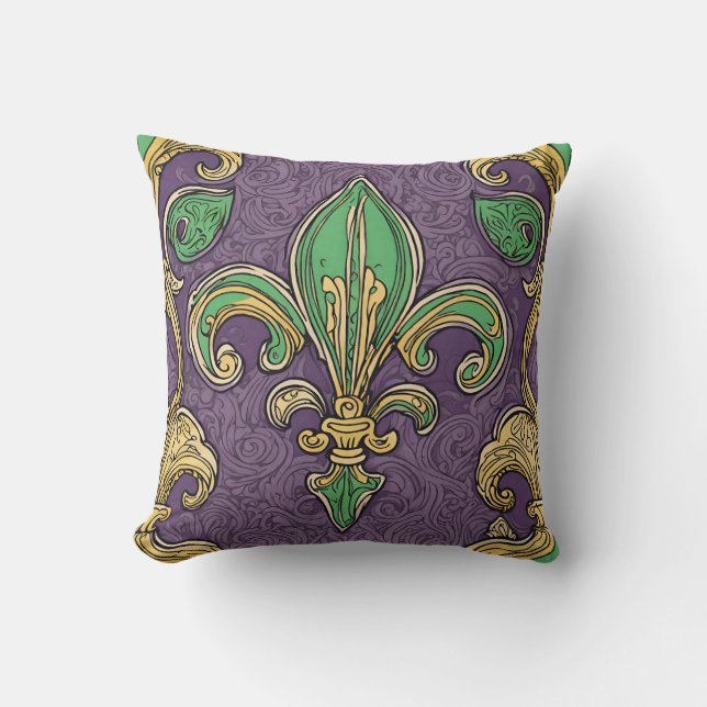 Coussin Elégante Fleur de Lis Mardi Gras (Recto)