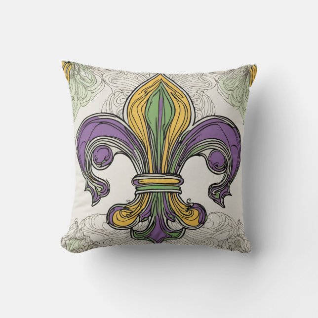 Coussin Elégante Fleur de Lis Mardi Gras (Recto)