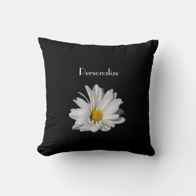 Coussin Élégante Fleur de marguerite blanche avec nom (Recto)