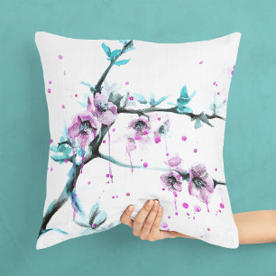 Coussin Elégante fleur de printemps Pink floral aquarelle 