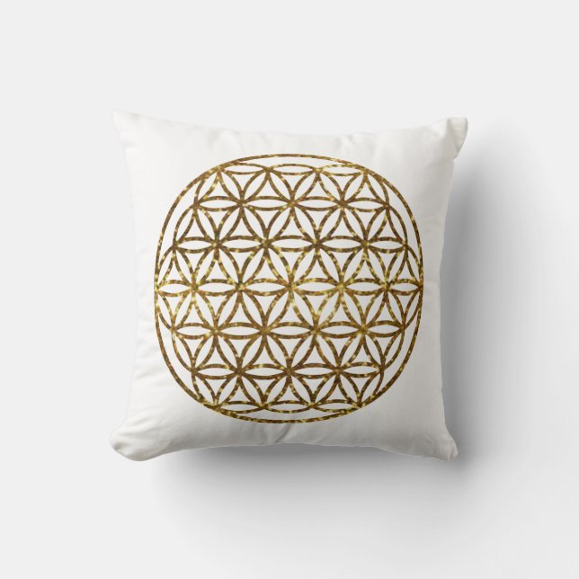Coussin Élégante fleur d'or scintillante de la vie (Recto)