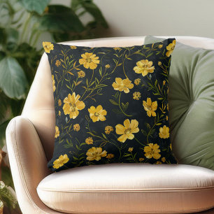 Coussin Élégante Fleurs de tasse à beurre jaune