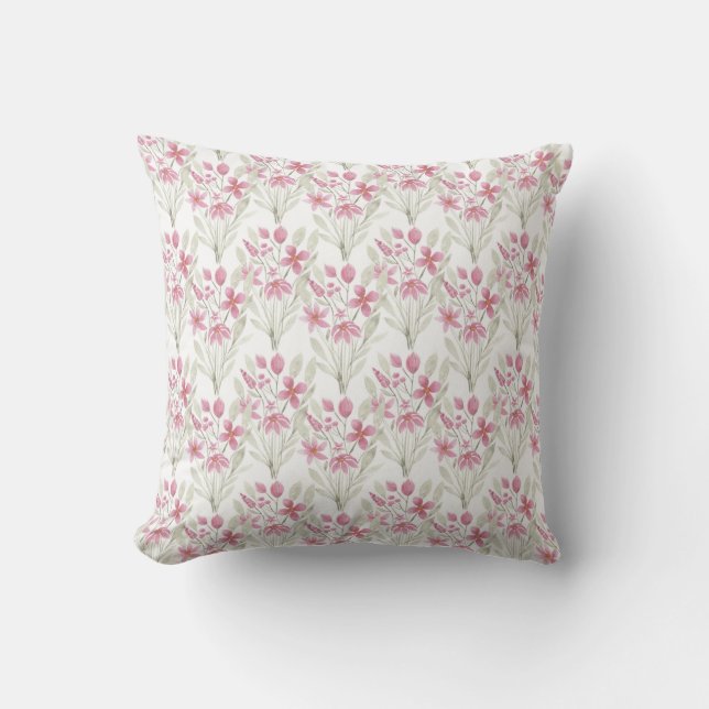 Coussin Elégante Fleurs rose Sage Vert Aquarelle Florale (Recto)