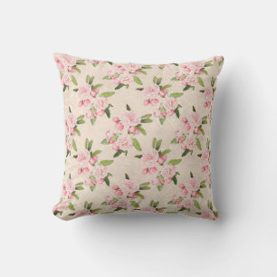 Coussin Élégante Fleurs Vintages Roses Feuilles Vert Tan
