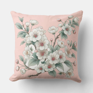 Coussin Élégante floraison de cerises en fleurs (rose)