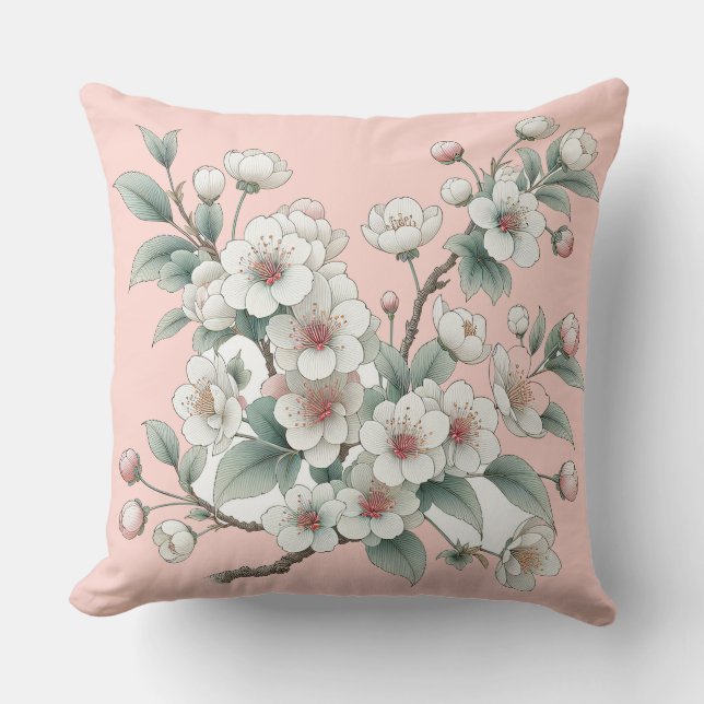 Coussin Élégante floraison de cerises en fleurs (rose) (Recto)