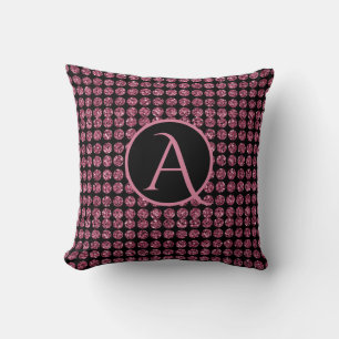 Coussin Élégante Gemmes Diamant Rose Éclatante Monogramme 