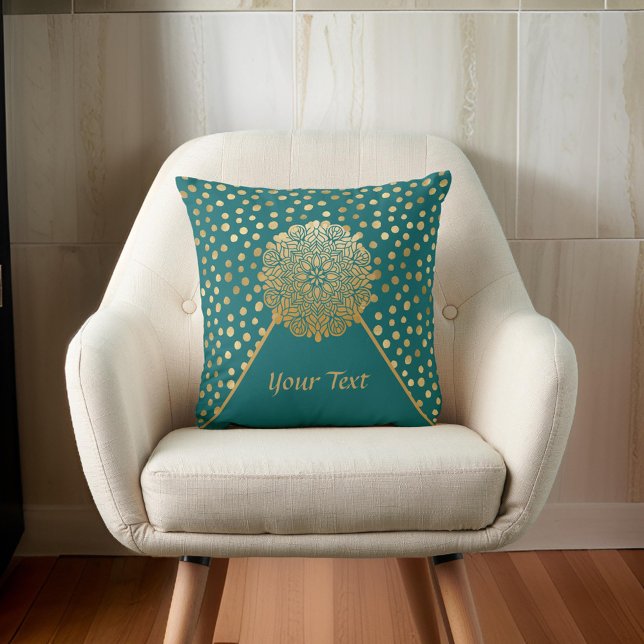 Coussin Elégante Gold Splashes sur Green Mandala (Créateur téléchargé)