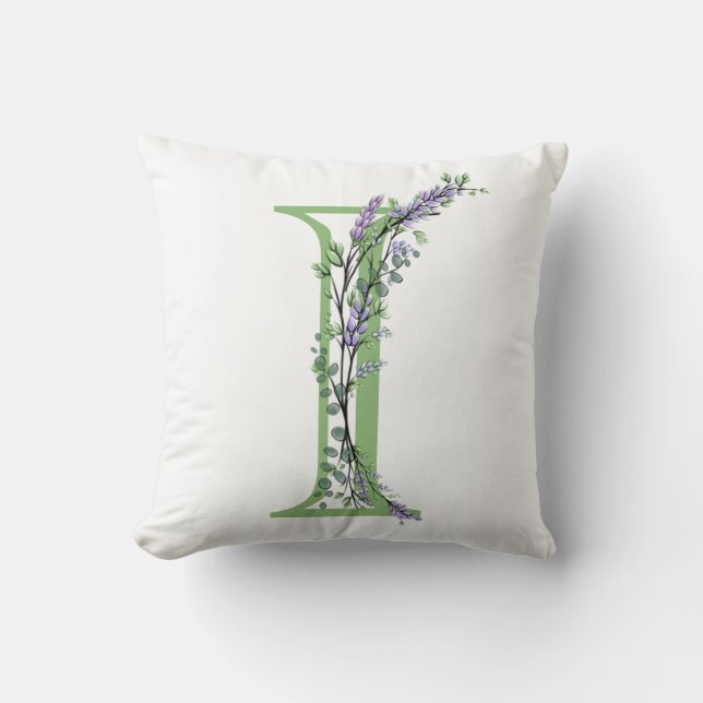 Coussin Élégante lettre alphabet I Lavender Eucalyptus (Recto)