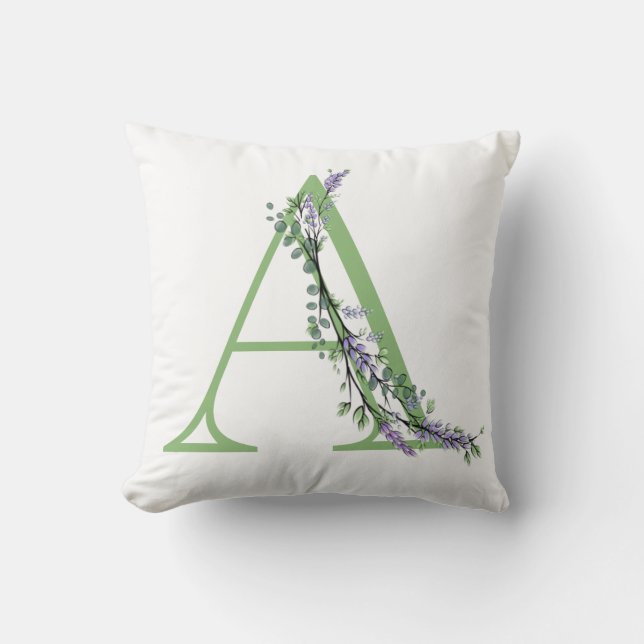 Coussin Elégante lettre alphabétique A Lavender Eucalyptus (Recto)